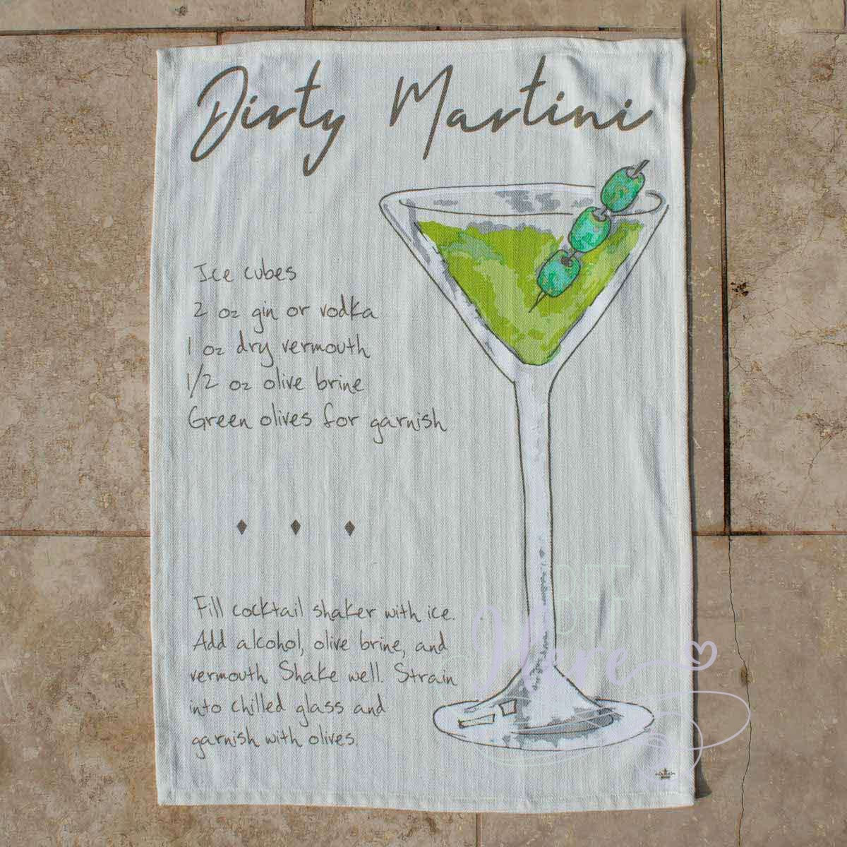 Dirty Martini Recipe Bar Towel - BFF Here