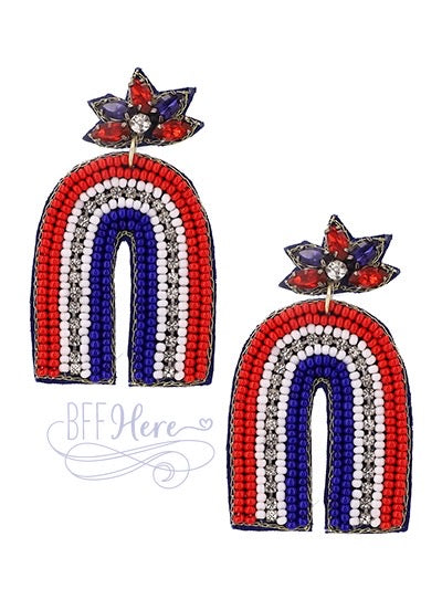 Red White Blue Rainbow Seed Bead Earrings - BFF Here