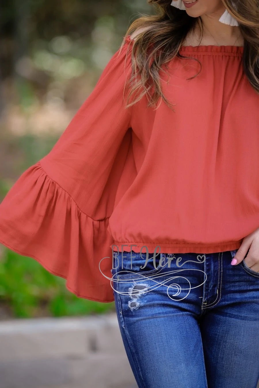 PREORDER-Morgan Off the Shoulder Top — Rust - BFF Here