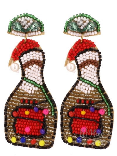 Christmas Holiday Bottle Seed Bead Earrings - BFF Here