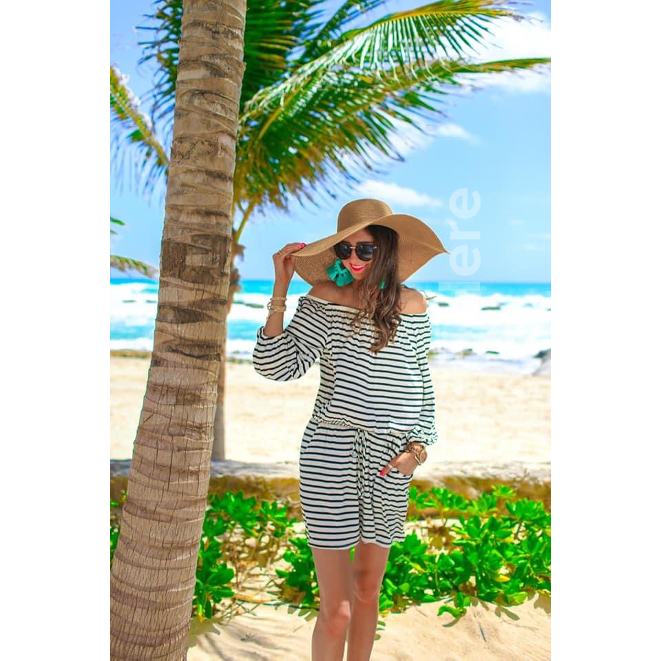 Laguna Beach Striped Off the Shoulder Romper -- Choice of Color - BFF Here