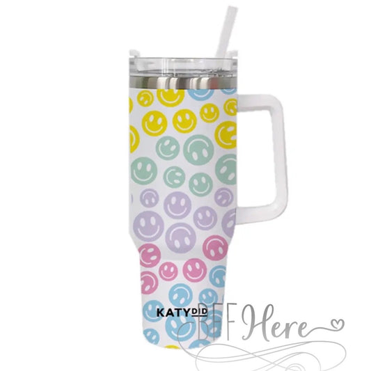 PREORDER-40 oz. Pastel Happy Face Travel Tumbler - BFF Here