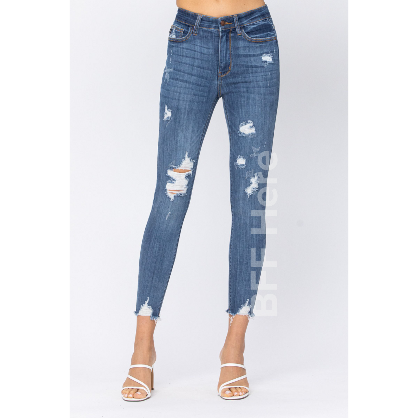 Hi Rise Cropped Destroyed Skinny Jeans by Judy Blue - BFF Here