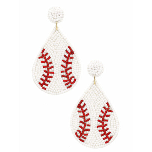 Baseball Teardrop Seed Bead Earrings - BFF Here