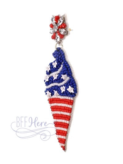 Red White Blue Ice Cream  Seed Bead Earrings - BFF Here