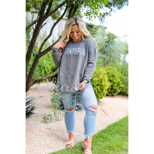 Grateful (Grey Acid Wash) - Sweatshirt - BFF Here