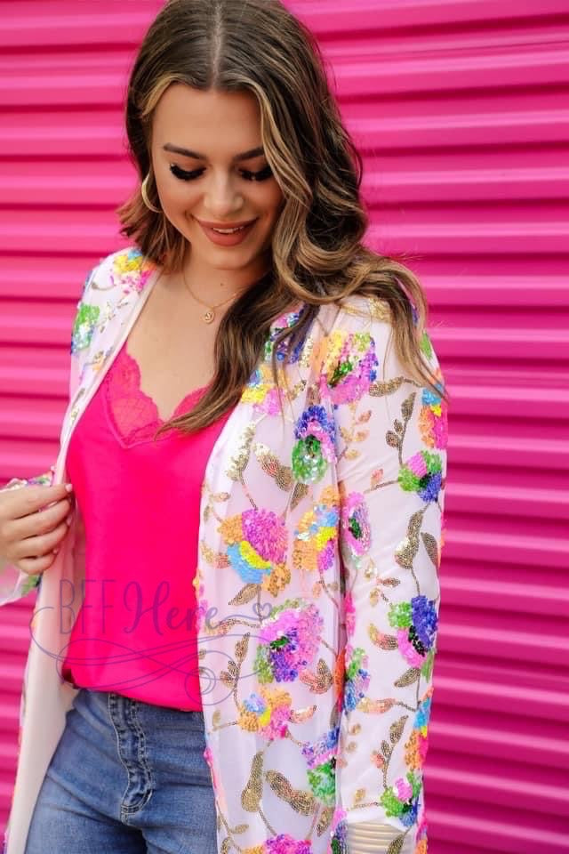 Glamorous Floral Sequin Kimono - BFF Here