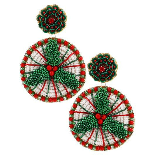 Christmas Holly Tradition Seed Bead Earrings - BFF Here