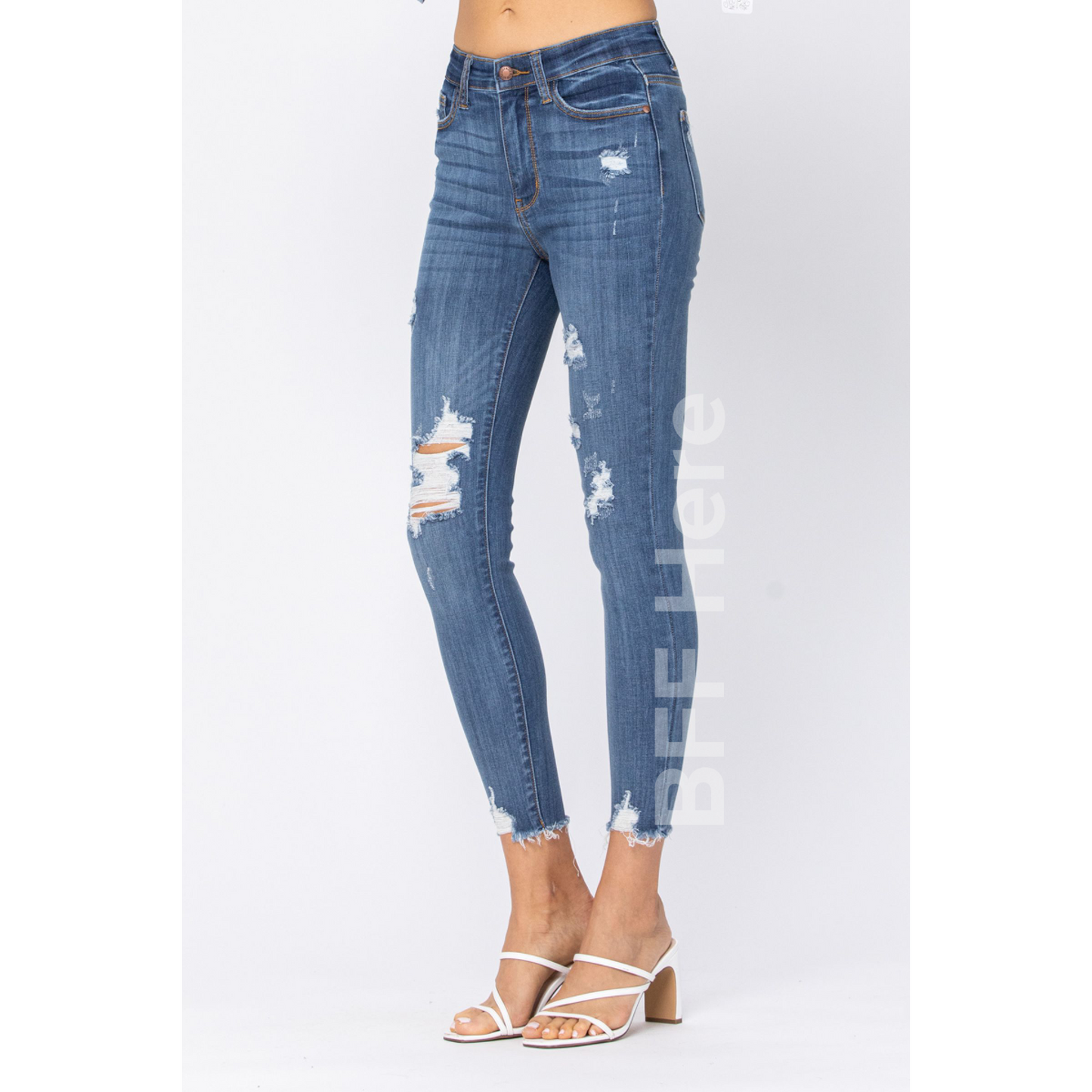 Hi Rise Cropped Destroyed Skinny Jeans by Judy Blue - BFF Here