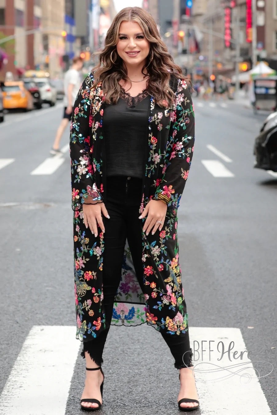 PREORDER-Here To Dazzle Floral Sequin Kimono - BFF Here