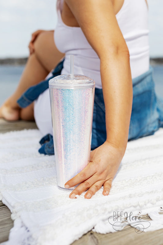 Dome Tumbler / White Glitter - BFF Here