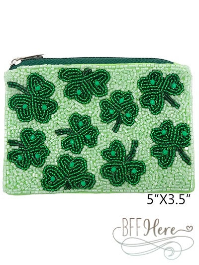 Lucky Clover Seed Bead Coin Purse - BFF Here