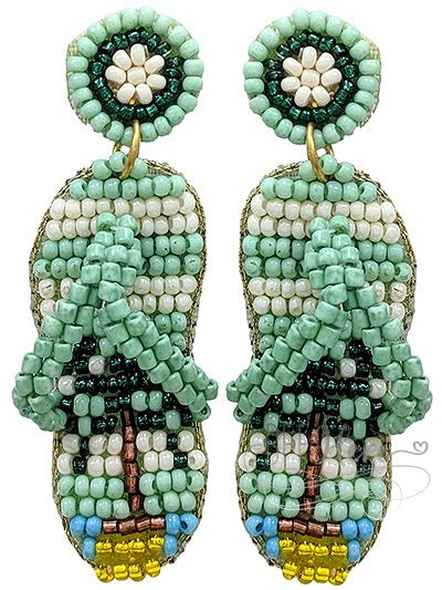 Palm Tree Flip Flop Seed Bead Earrings - BFF Here