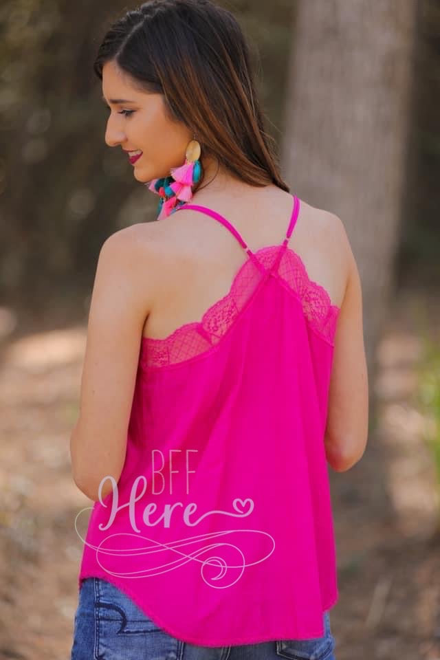 Aria Lace Cami — Hot Pink - BFF Here