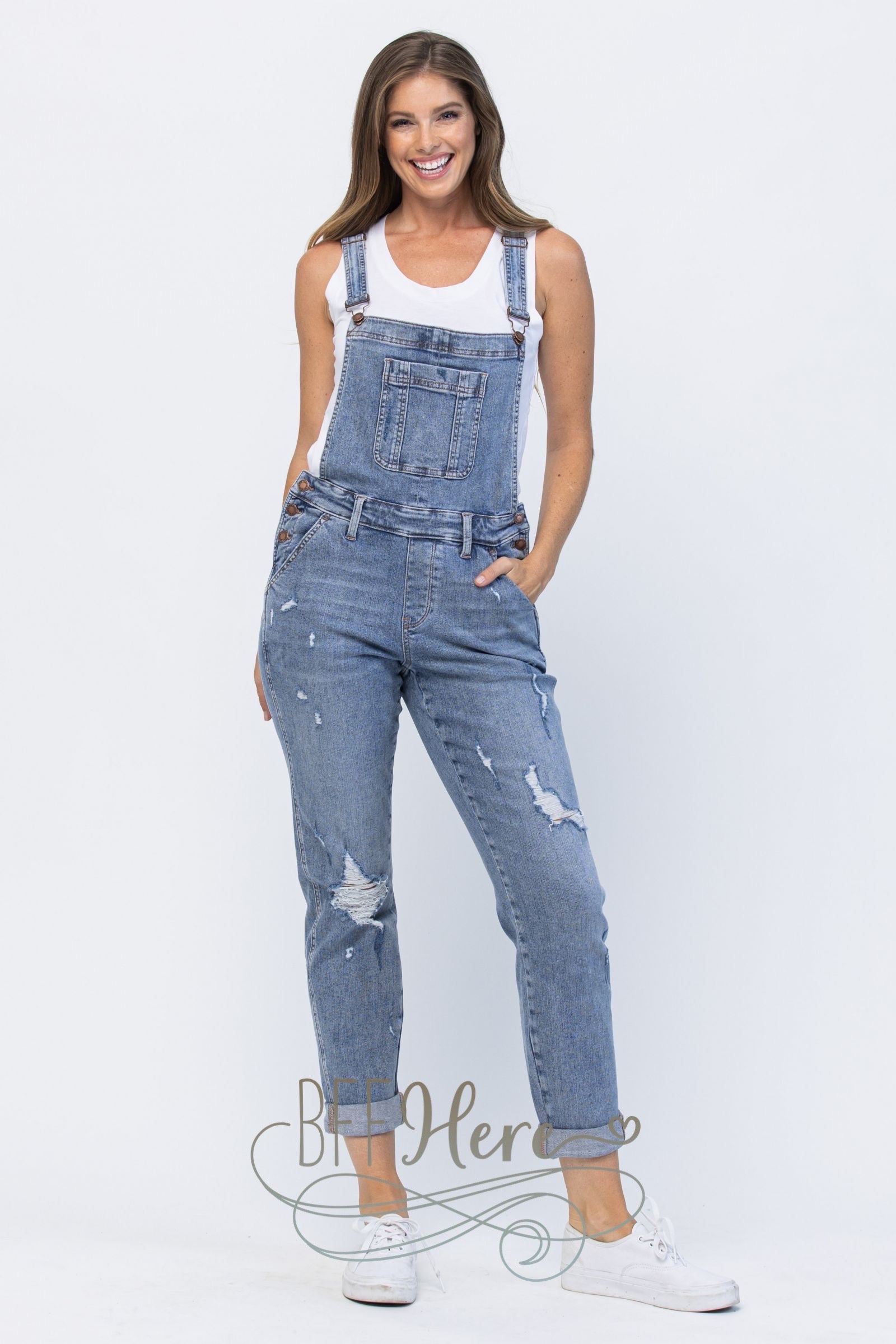 Jen Distressed Overalls by Judy Blue - BFF Here