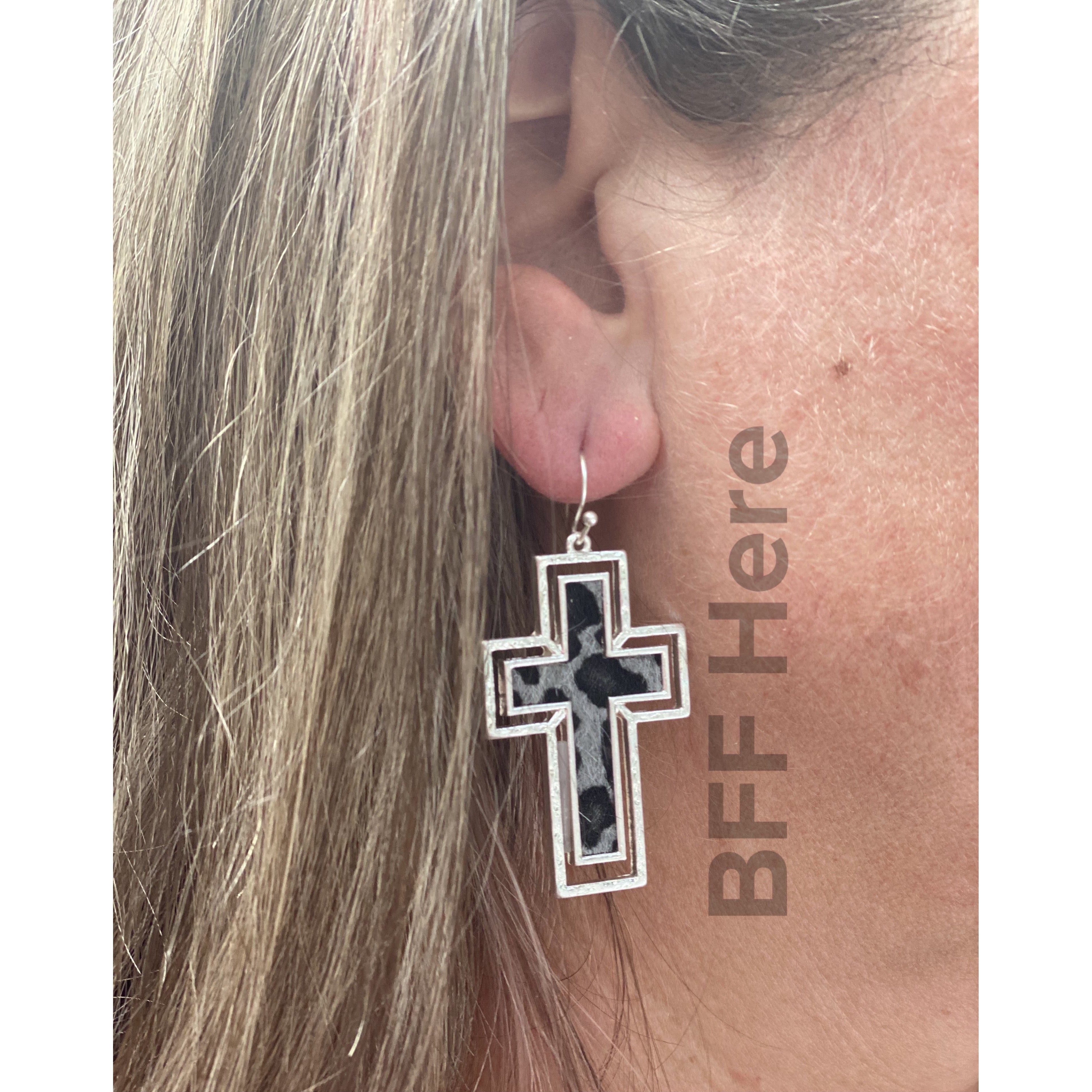 Leopard Print Cross Earring -- Choice of Color - BFF Here