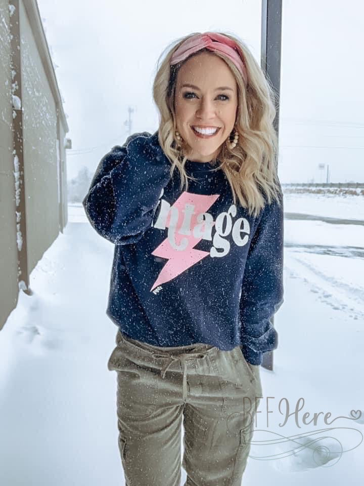 Navy Vintage Sweatshirt - BFF Here