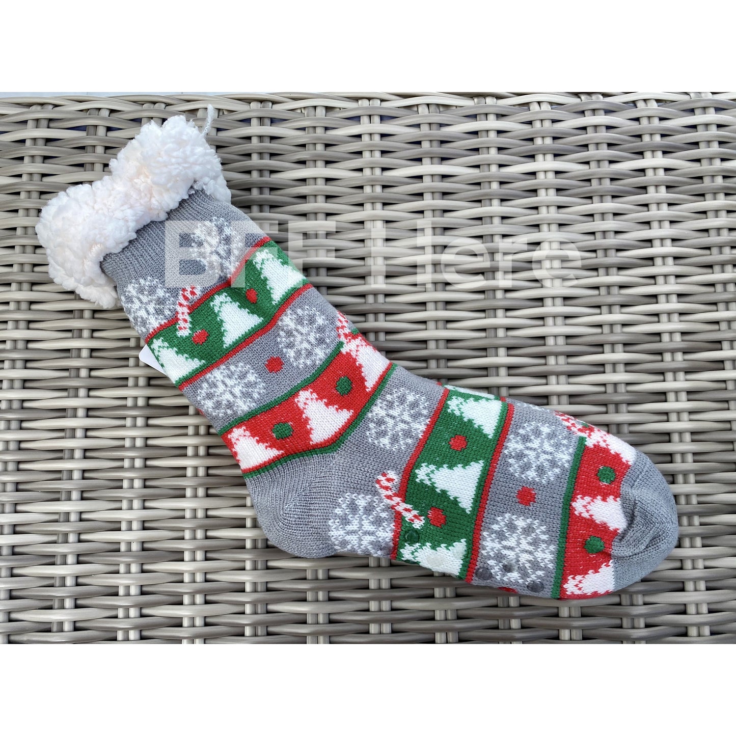 Christmas Tree  Print Faux Sherpa Slipper Socks -- Choice of Color - BFF Here