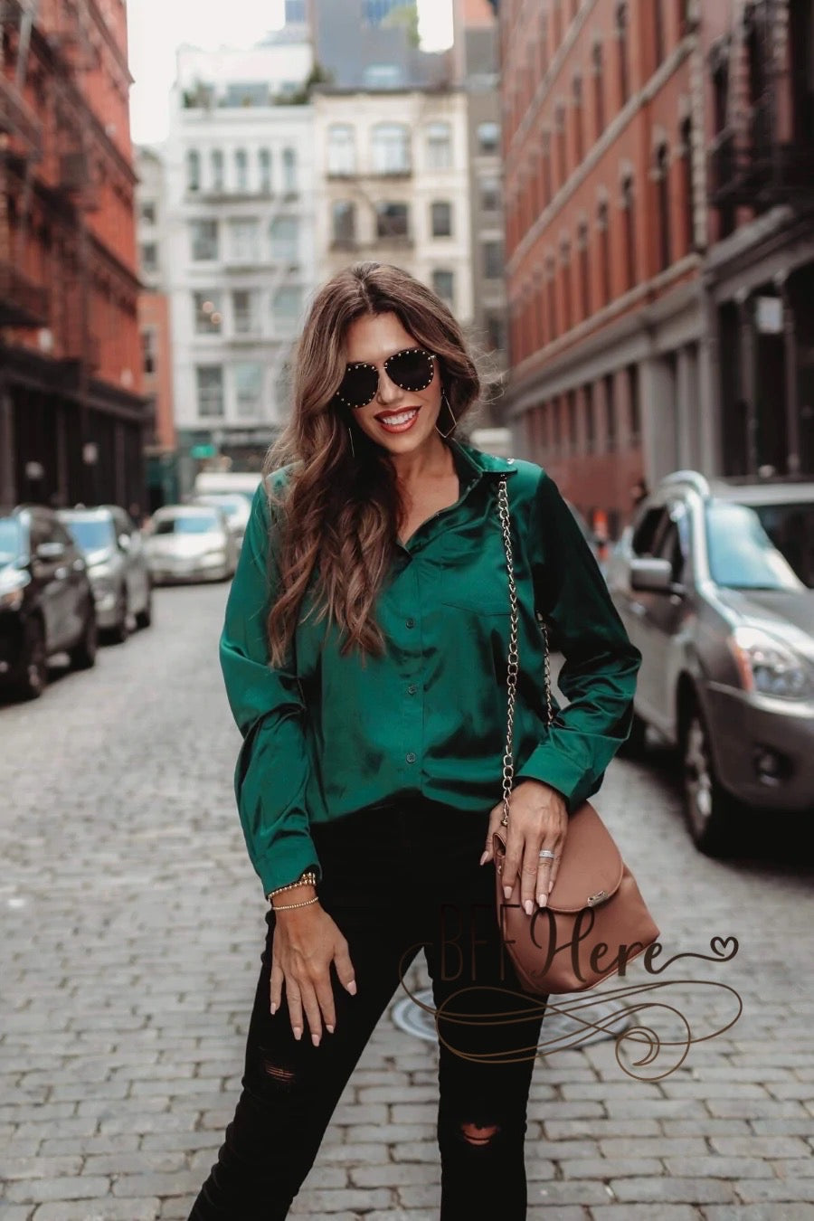 PREORDER-Boss Babe Button Up Top — Emerald - BFF Here