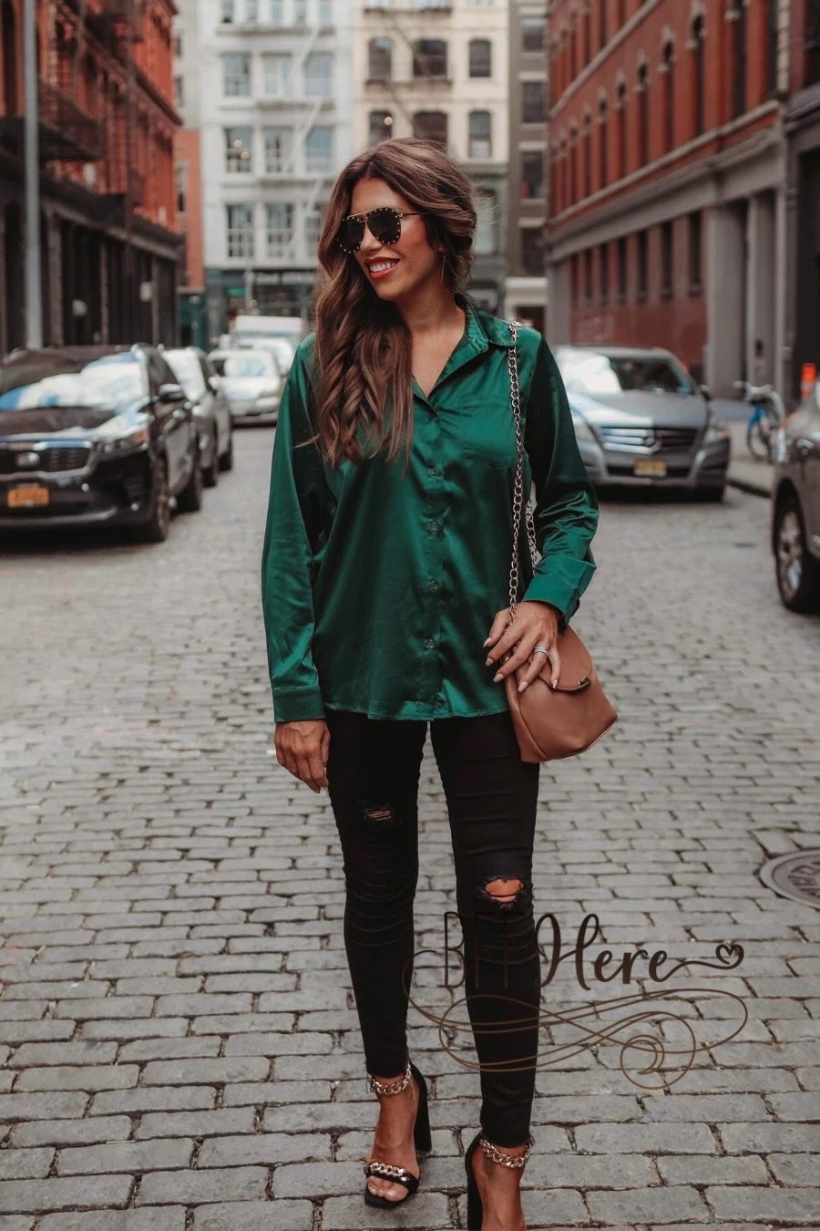 PREORDER-Boss Babe Button Up Top — Emerald - BFF Here