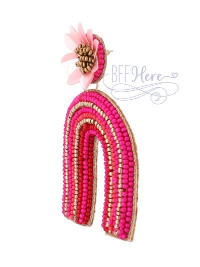 Pink Rainbow Seed Bead Earrings - BFF Here