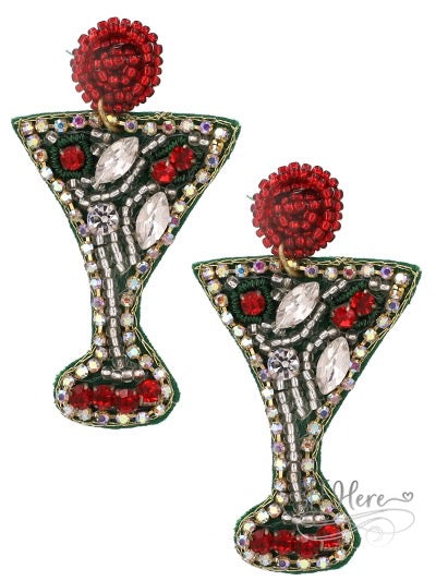 Christmas Cocktail Seed Bead Earrings - BFF Here