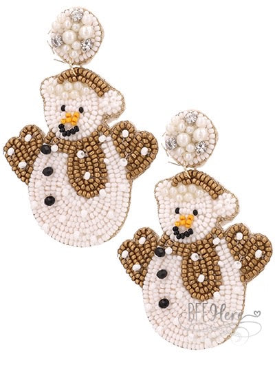 Golden Snowman Seed Bead Earrings - BFF Here