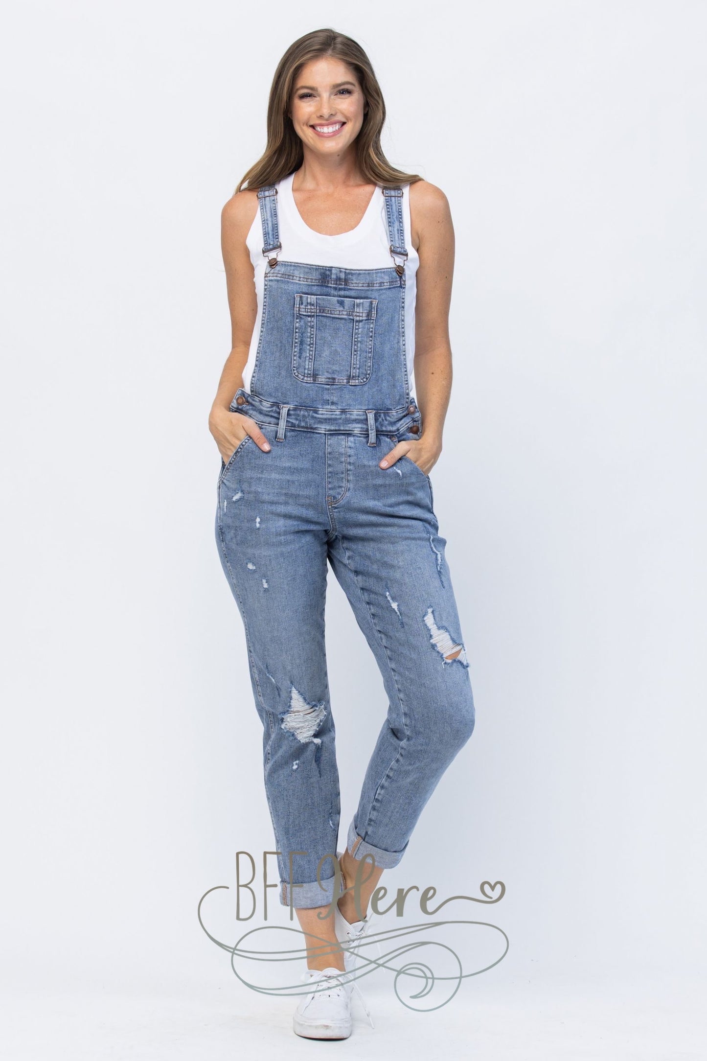 Jen Distressed Overalls by Judy Blue - BFF Here