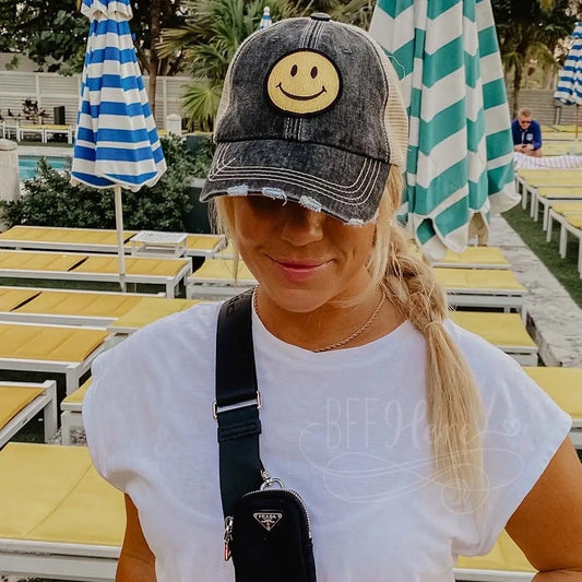 Happy Face Trucker Hat — Yellow Smile - BFF Here