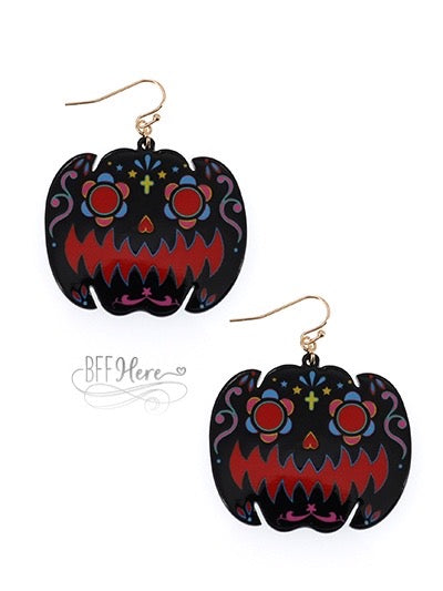 Painted Pumpkin Earrings - Black - BFF Here