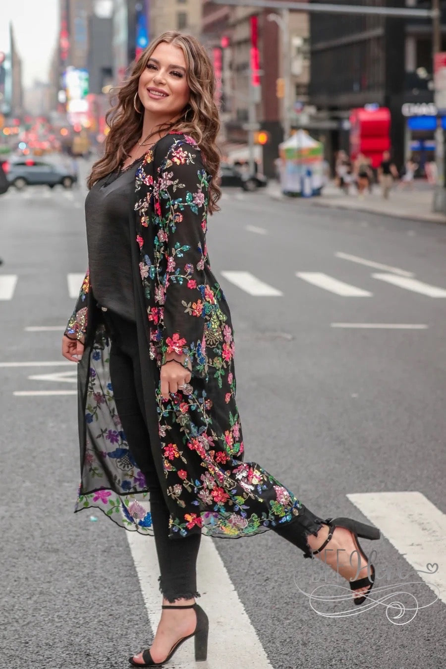 PREORDER-Here To Dazzle Floral Sequin Kimono - BFF Here