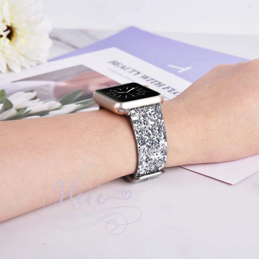 Shiny Glitter Leather Apple Watch Bands -- Choice of Color - BFF Here