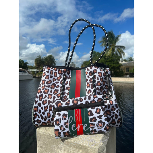 Neoprene Tote -- Leopard Stripe - BFF Here