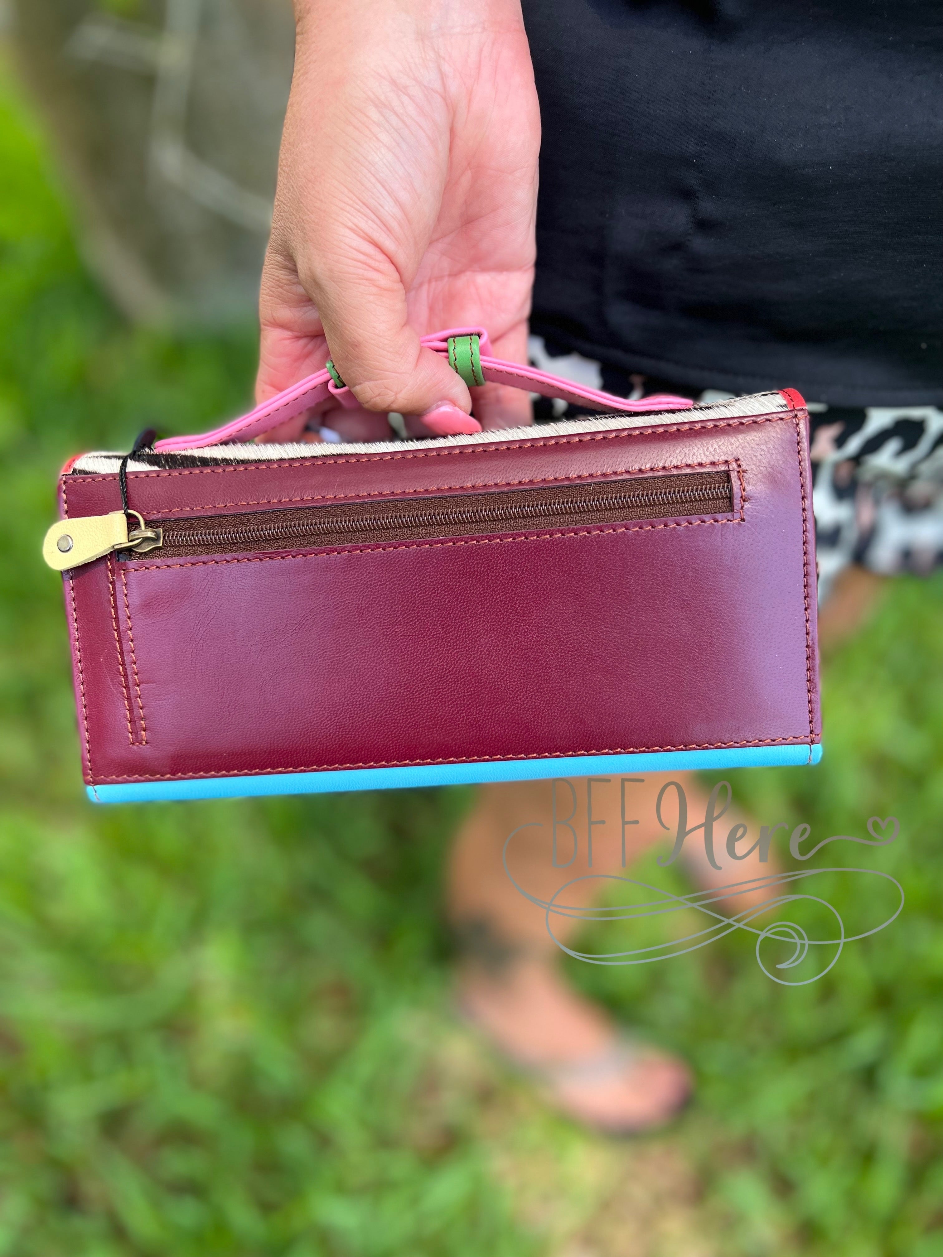 Cassia Leather and Hair on Hide Handle Wallet Clutch - BFF Here