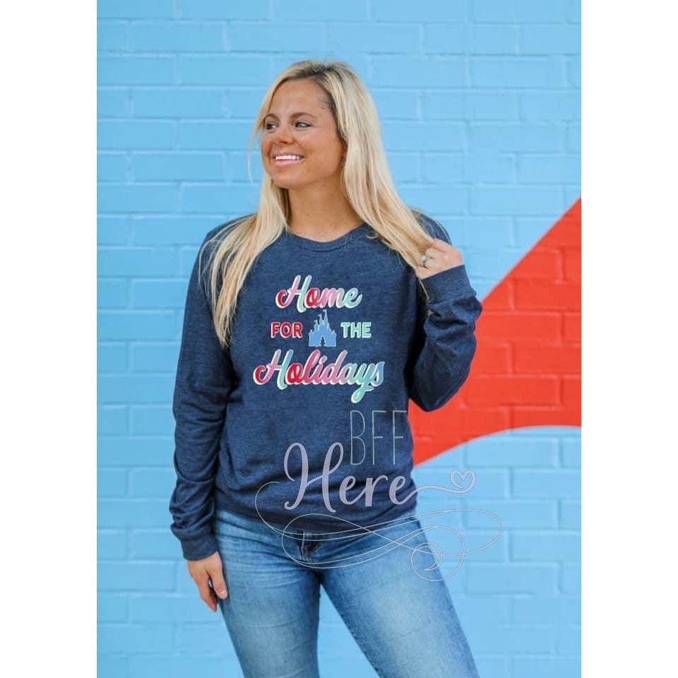 Home For the Holidays (Heather Navy) - Long Sleeve - BFF Here