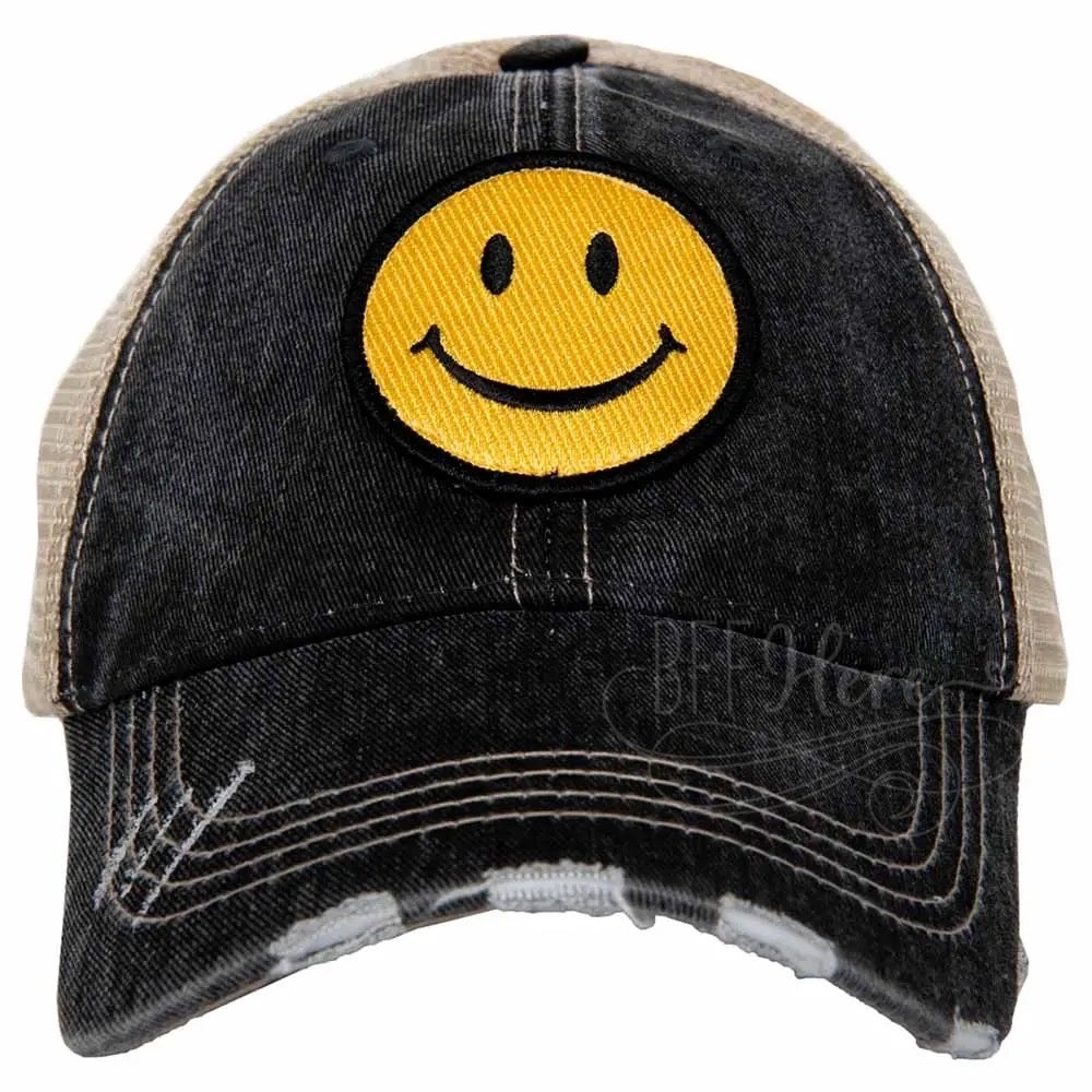 Happy Face Trucker Hat — Yellow Smile - BFF Here