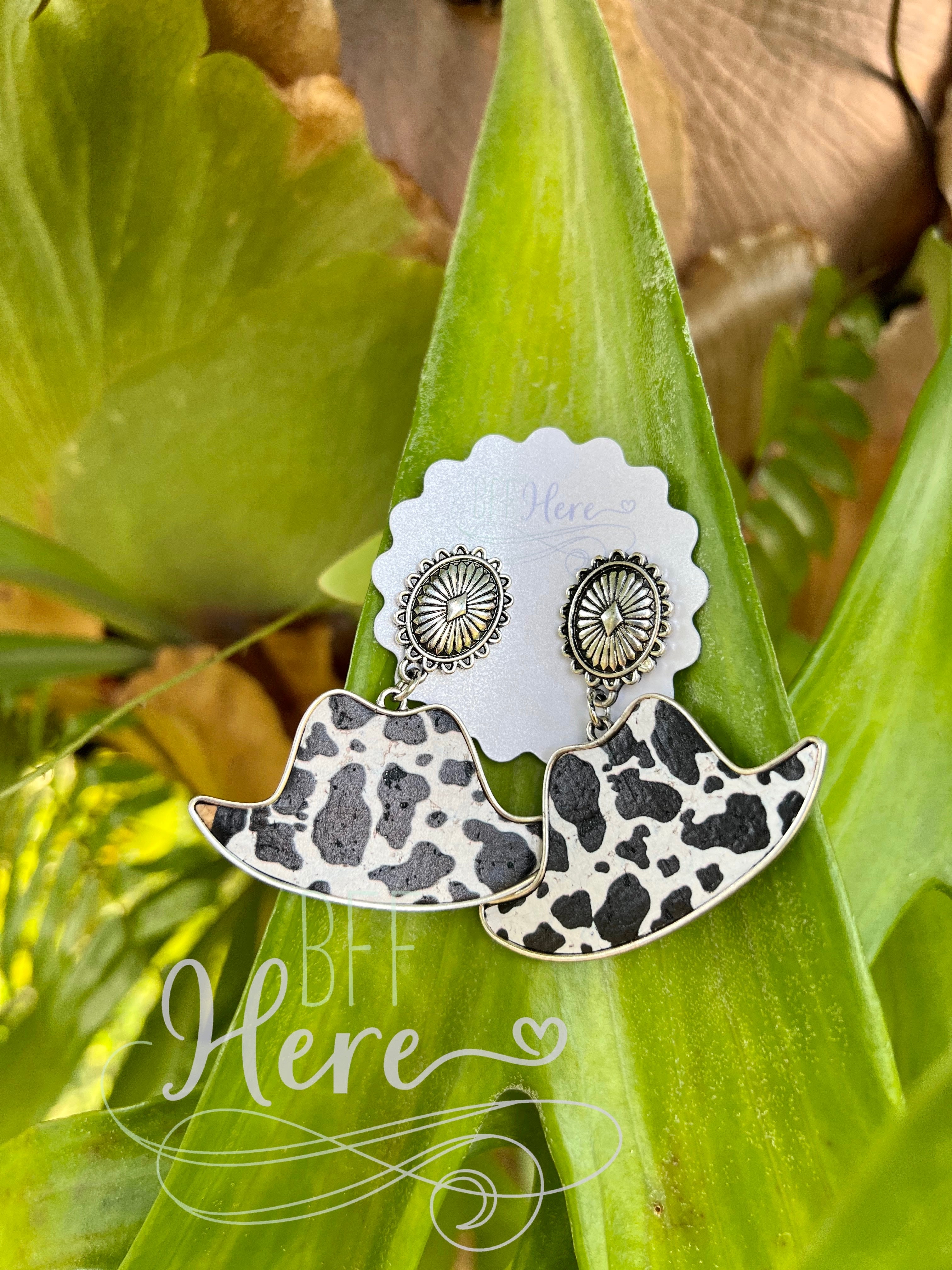 Maverick Animal Print Cowboy Hat Earrings - BFF Here