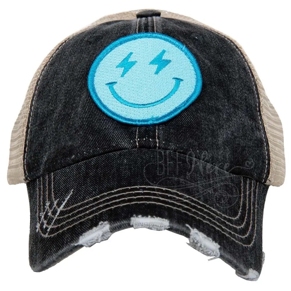 Happy Face Trucker Hat — Turquoise Lightening - BFF Here