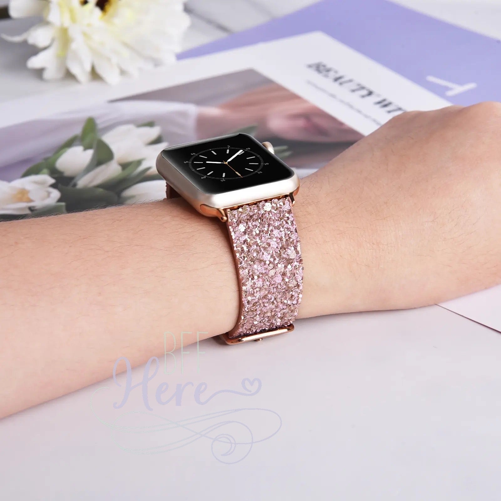 Shiny Glitter Leather Apple Watch Bands -- Choice of Color - BFF Here