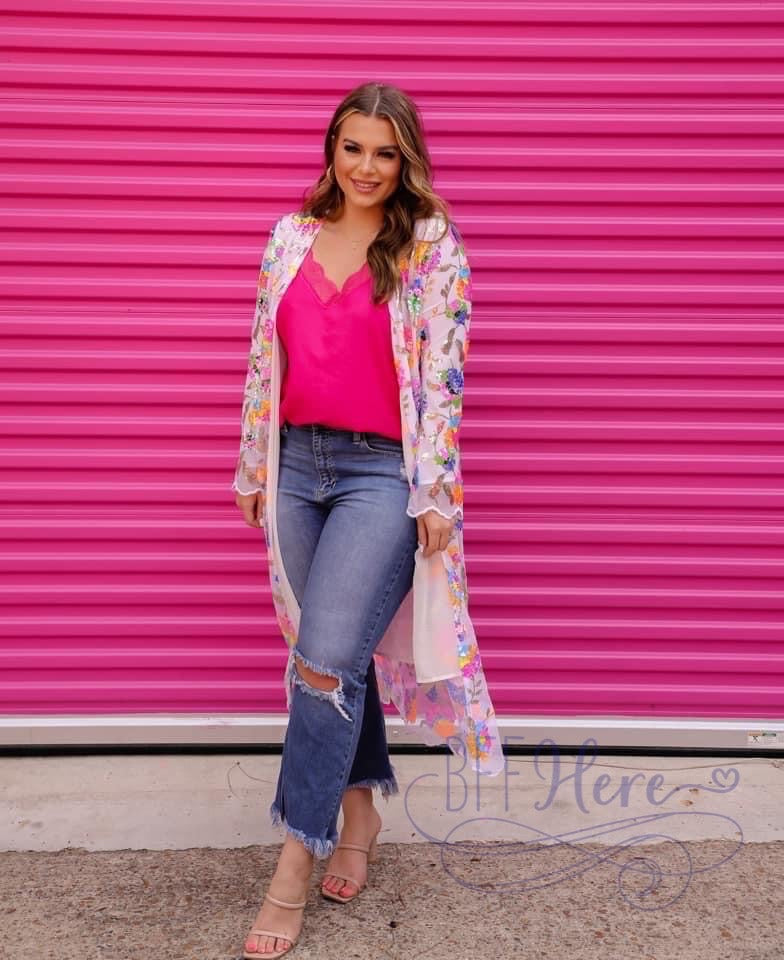 Glamorous Floral Sequin Kimono - BFF Here