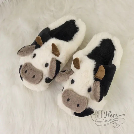 Cow Faux Fur Slippers - BFF Here