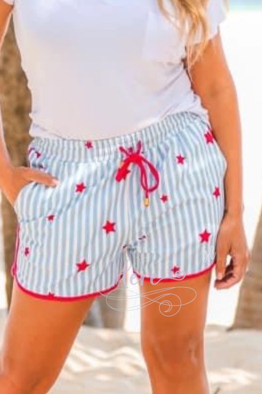 Stars And Stripes Drawstring Everyday Shorts - BFF Here