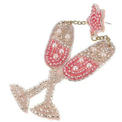 Pink Champagne Toast Seed Bead Earrings - BFF Here