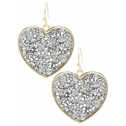 Rhinestone Heart Dangle Earrings - BFF Here