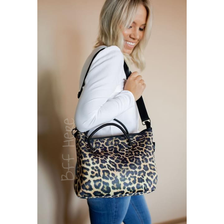 Neoprene Shoulder Tote -- Brown Cheetah - BFF Here