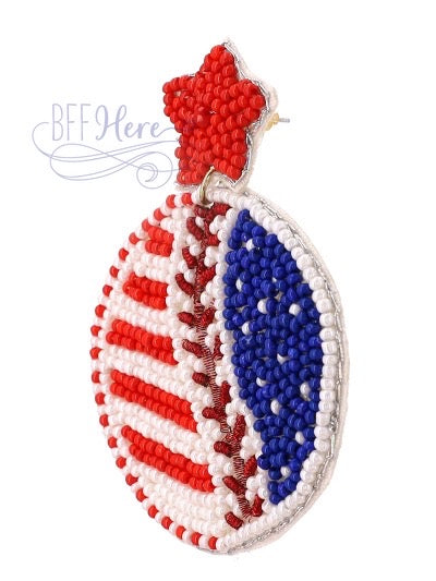 USA Baseball Seed Bead Earrings - BFF Here