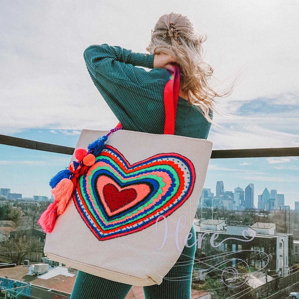 Tahiti Beaded Heart Beach Bag - BFF Here