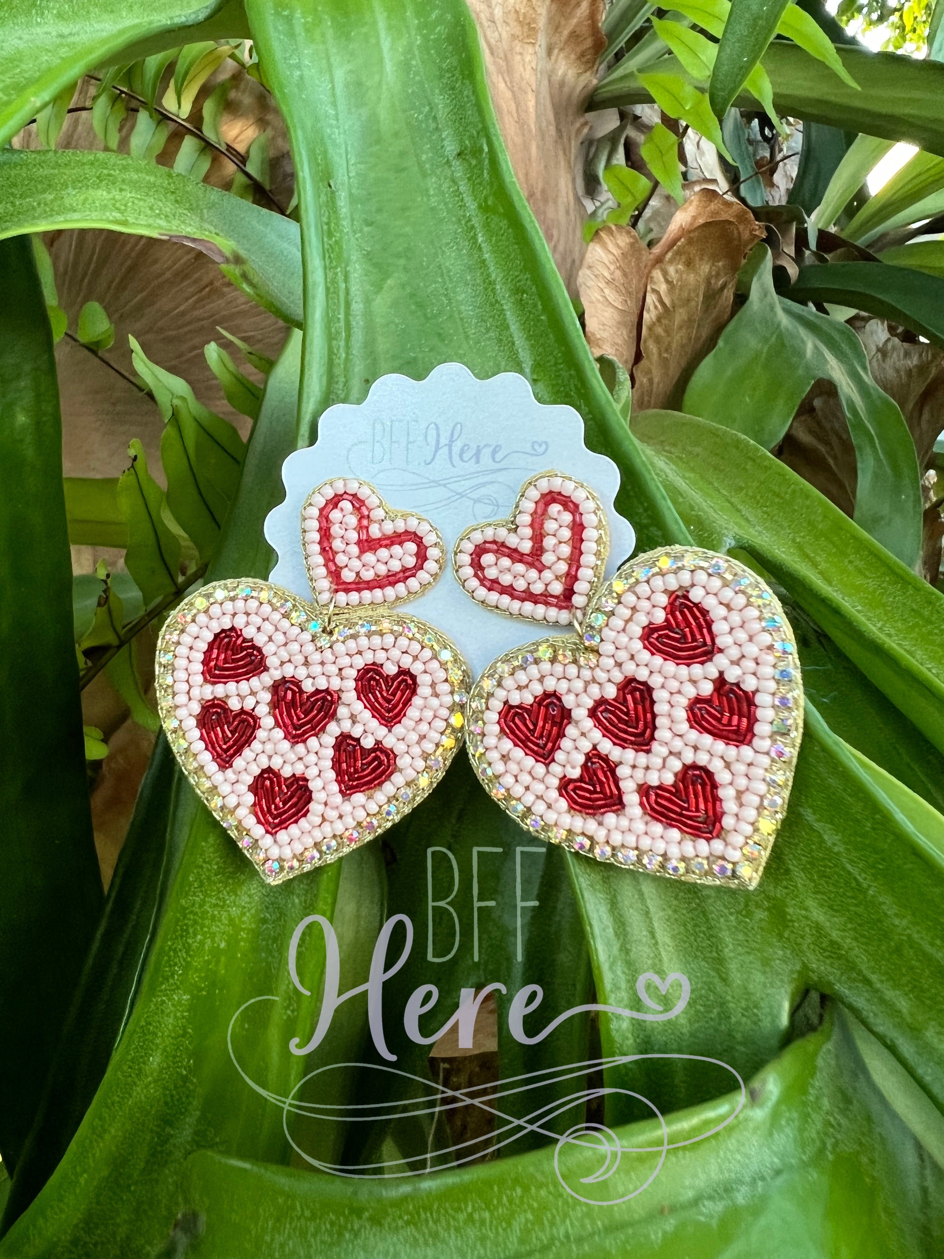 Regal Royalty Heart Seed Bead Earrings -- Choice of Color - BFF Here