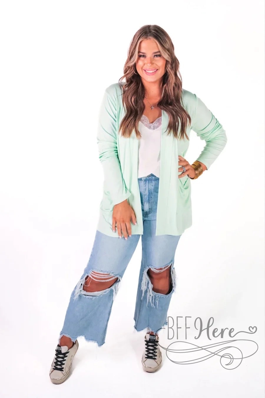 Prescott Lightweight Cardigan / Mint - BFF Here
