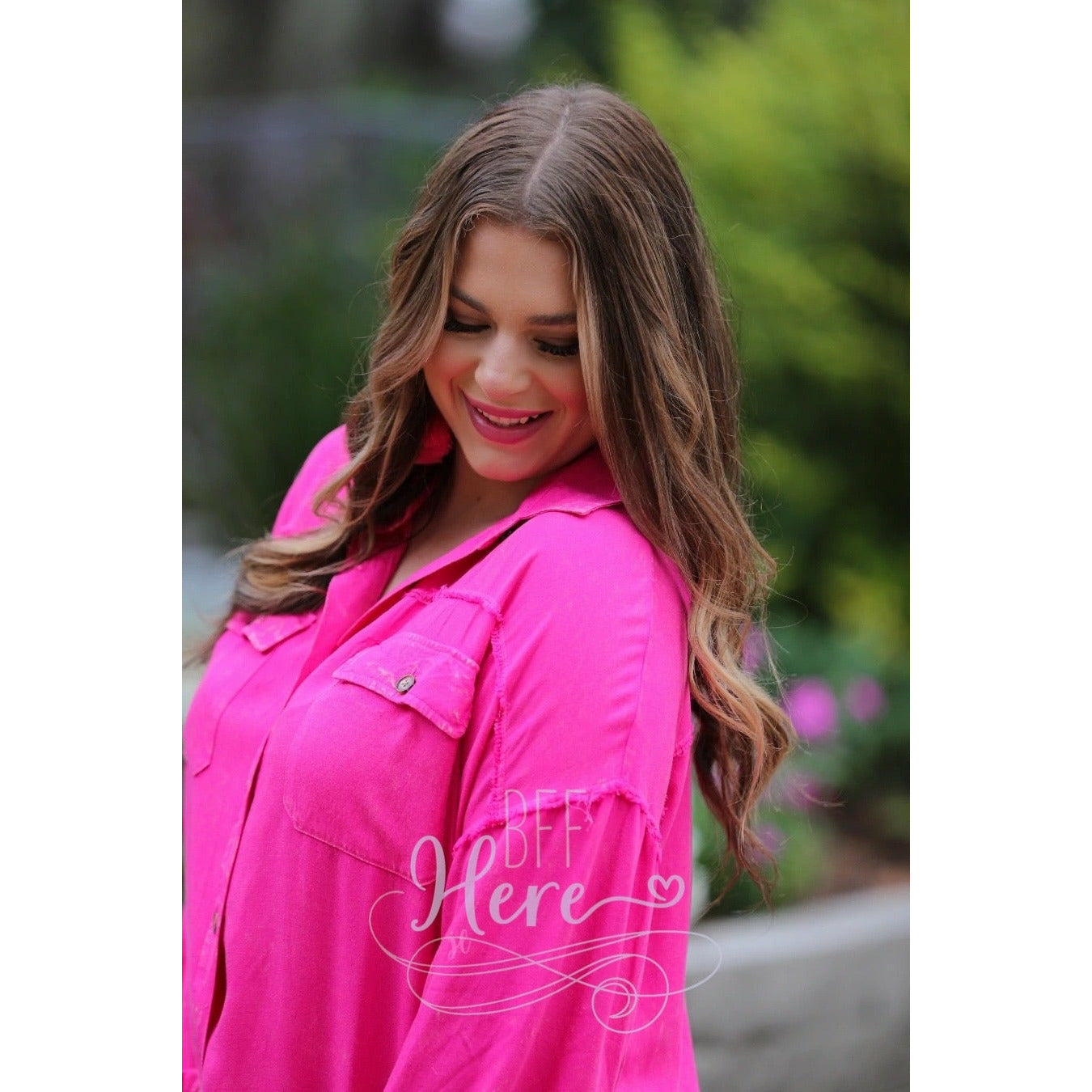 Dean Button Up Top — Hot Pink - BFF Here